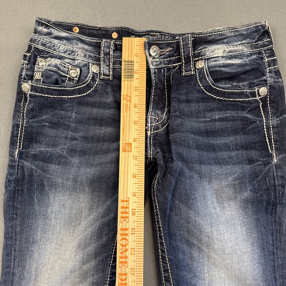 Miss Me Jeans WOMENS 27 Cuffed Capri EMBELISHED RHINE-SEQUINS WHISKERING - Picture 8 of 10